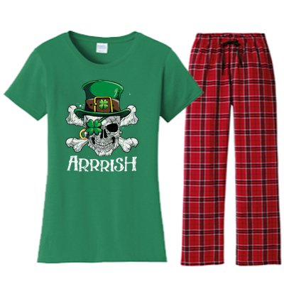 Pirate St Patricks Day Arrrish Leprechaun Women's Flannel Pajama Set