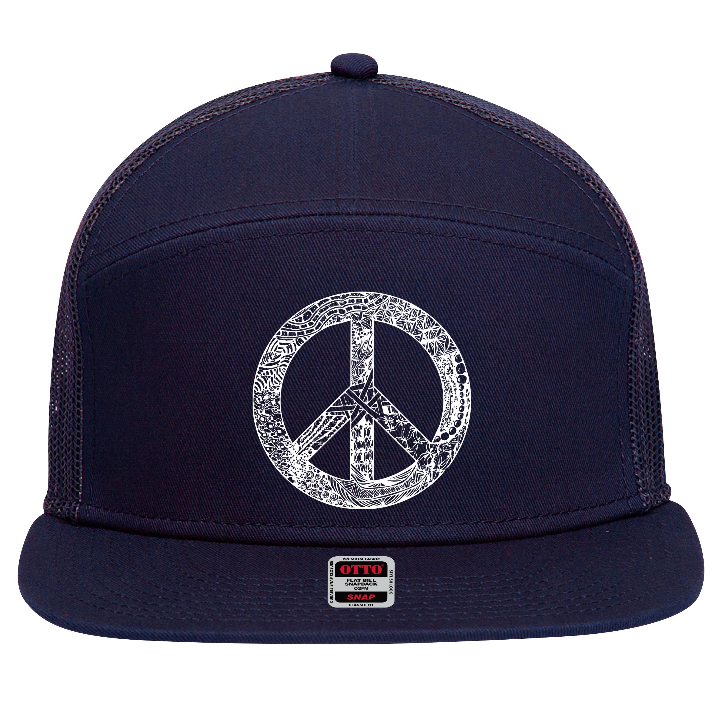 Peace Symbol 7 Panel Mesh Trucker Snapback Hat