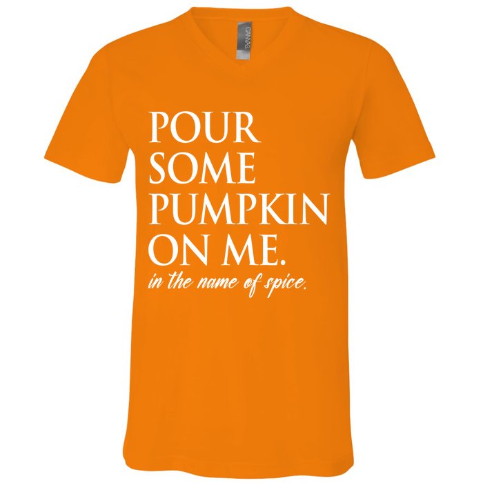 Pour Some Pumpkin On Me In The Name Of Spice Funny Fall V-Neck T-Shirt