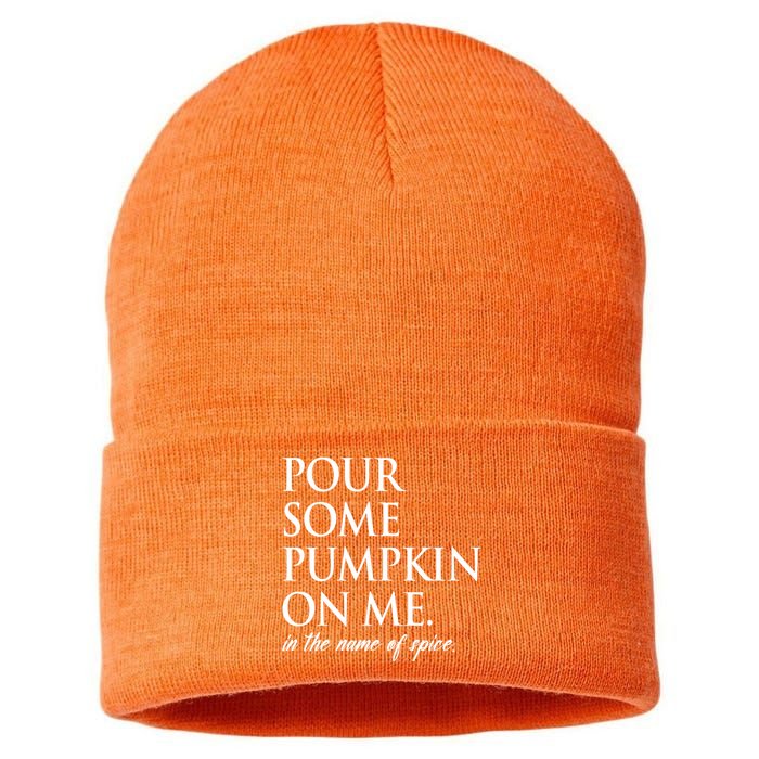 Pour Some Pumpkin On Me In The Name Of Spice Funny Fall Sustainable Knit Beanie
