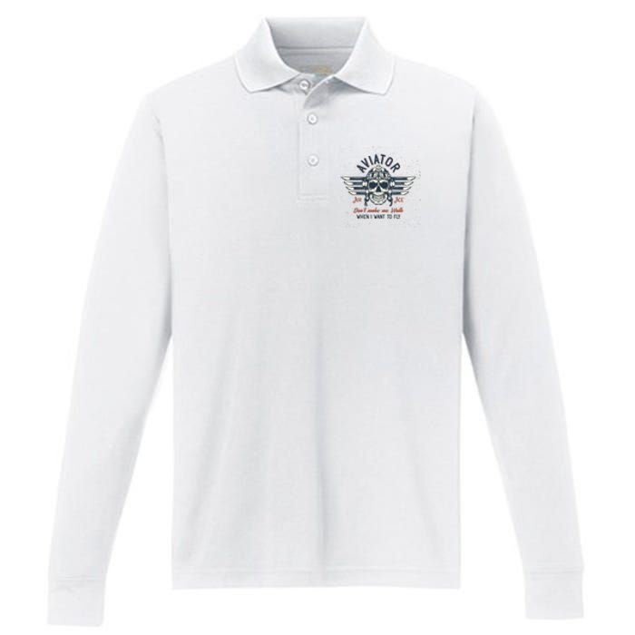 Pilot Skull Performance Long Sleeve Polo