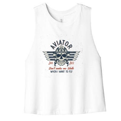 Pilot Skull Women's Racerback Cropped Tank