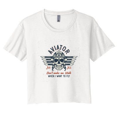 Pilot Skull Women's Crop Top Tee