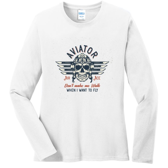 Pilot Skull Ladies Long Sleeve Shirt