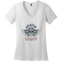 Pilot Skull Women's V-Neck T-Shirt