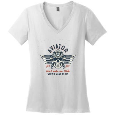 Pilot Skull Women's V-Neck T-Shirt