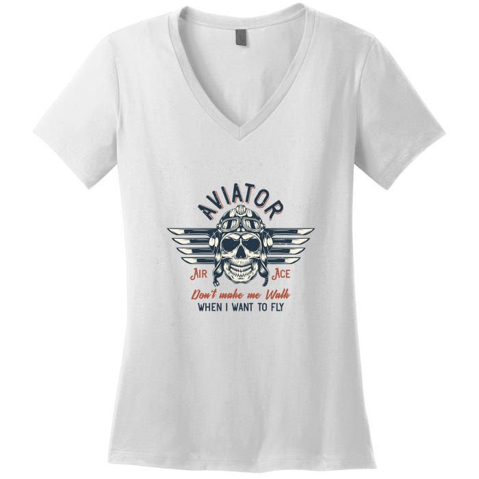 Pilot Skull Women's V-Neck T-Shirt