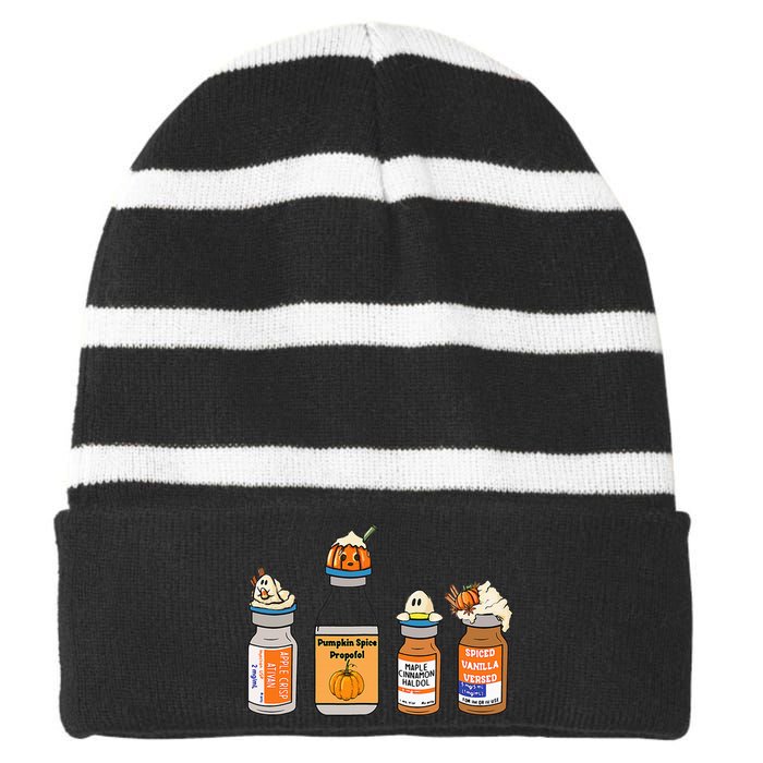 Pumpkin Spice Propofol Ativan Versed Haldol Nurse Halloween Striped Beanie with Solid Band