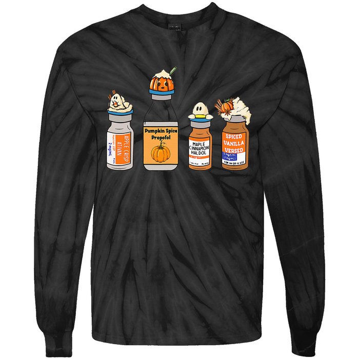 Pumpkin Spice Propofol Ativan Versed Haldol Nurse Halloween Tie-Dye Long Sleeve Shirt