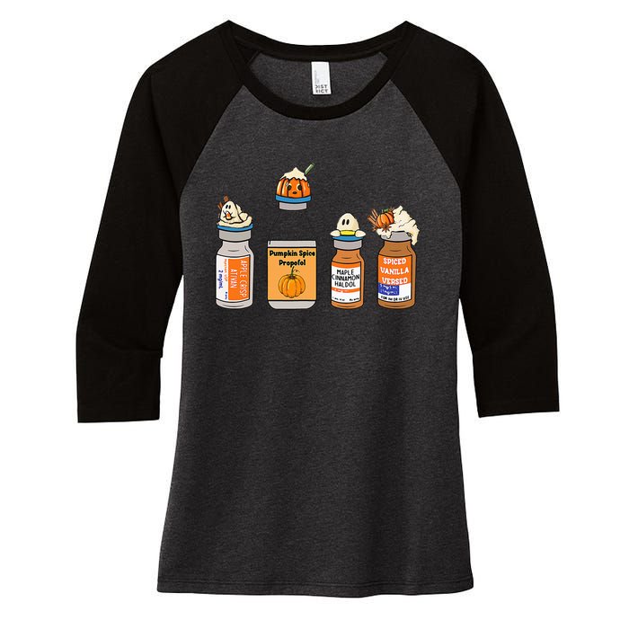 Pumpkin Spice Propofol Ativan Versed Haldol Nurse Halloween Women's Tri-Blend 3/4-Sleeve Raglan Shirt