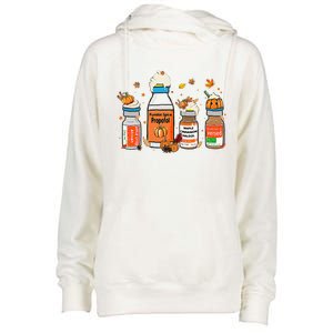 Pumpkin Spice Propofol Ativan Versed Haldol Halloween Nurse Womens Funnel Neck Pullover Hood