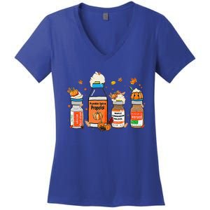 Pumpkin Spice Propofol Ativan Versed Haldol Halloween Nurse Women's V-Neck T-Shirt