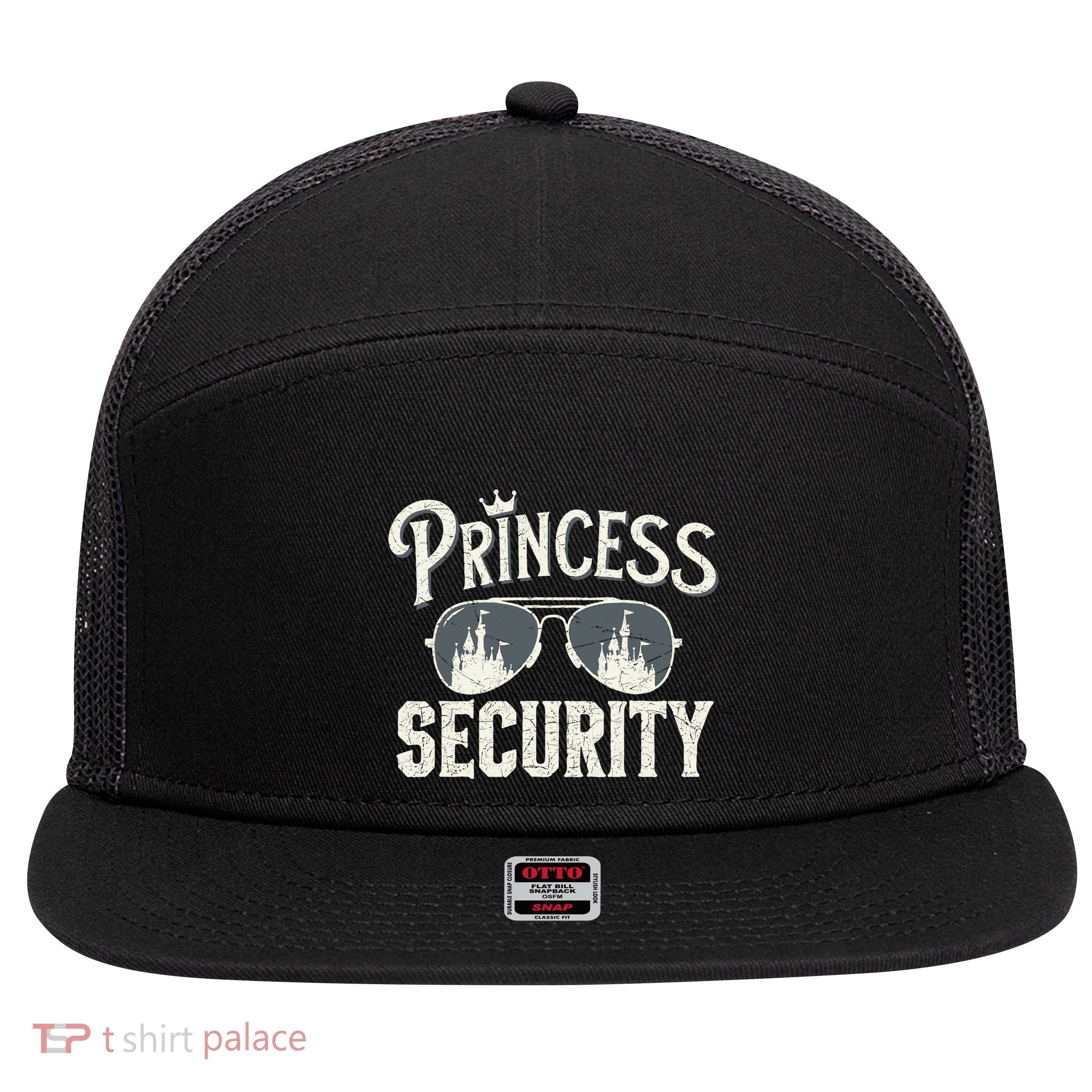 Princess Security Protection Birthday Party Matching Family 7 Panel Mesh Trucker Snapback Hat