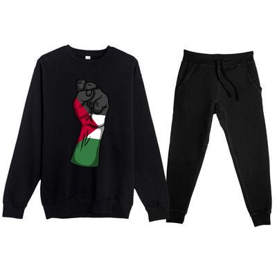 Palestine Strong Protest Fist Palestinian Free Palestine Cool Gift Premium Crewneck Sweatsuit Set