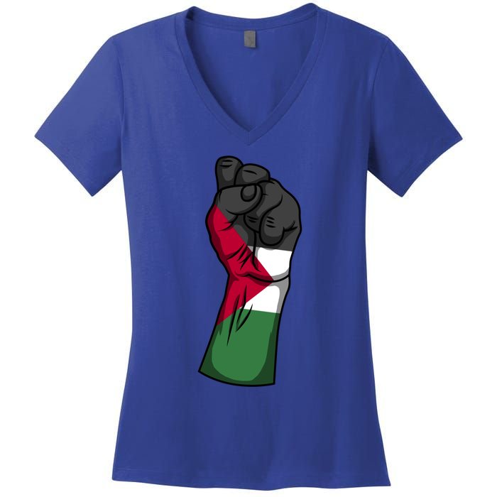 Palestine Strong Protest Fist Palestinian Free Palestine Cool Gift Women's V-Neck T-Shirt