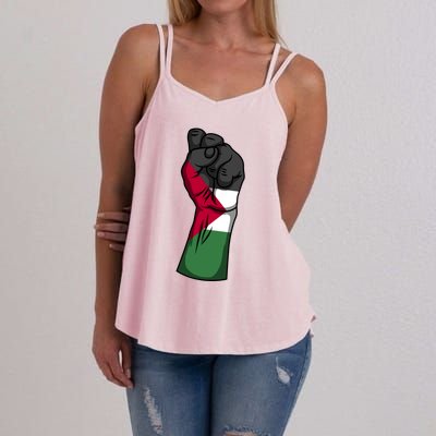 Palestine Strong Protest Fist Palestinian Free Palestine Cool Gift Women's Strappy Tank