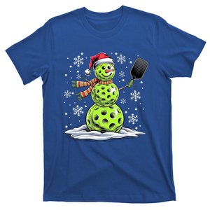 Pickleball Snowman Player Santa Hat Christmas Funny T-Shirt