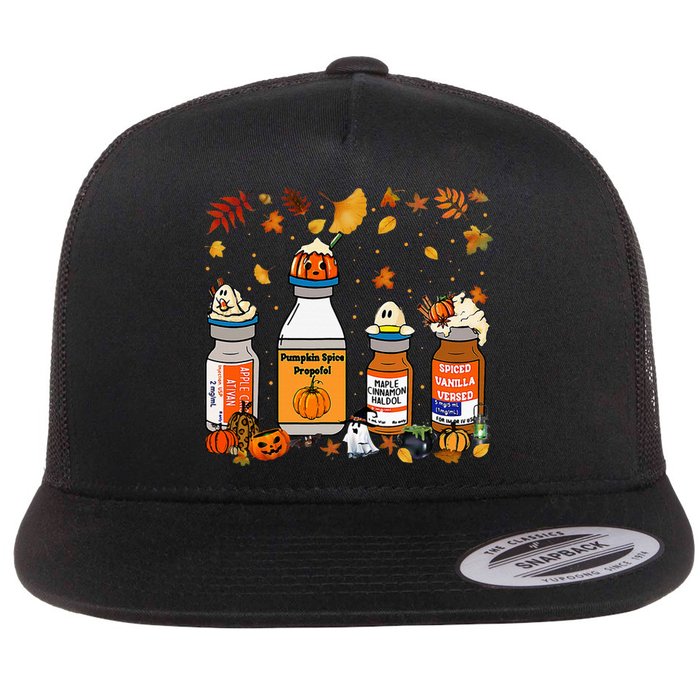 Pumpkin Spice Propofol Ativan Versed Haldol Halloween Nurse Flat Bill Trucker Hat