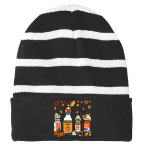 Pumpkin Spice Propofol Ativan Versed Haldol Halloween Nurse Striped Beanie with Solid Band