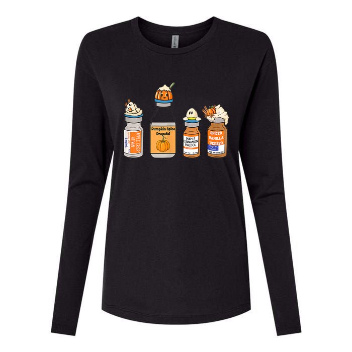 Pumpkin Spice Propofol Ativan Versed Haldol Nurse Halloween Womens Cotton Relaxed Long Sleeve T-Shirt