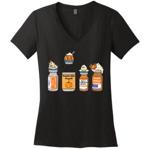 Pumpkin Spice Propofol Ativan Versed Haldol Nurse Halloween Women's V-Neck T-Shirt