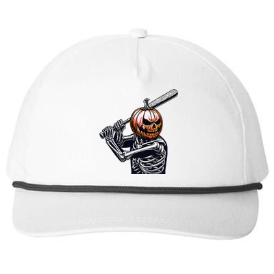 Pumpkin Skeleton Playing Baseball Player Halloween Snapback Five-Panel Rope Hat