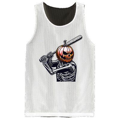 Pumpkin Skeleton Playing Baseball Player Halloween Mesh Reversible Basketball Jersey Tank