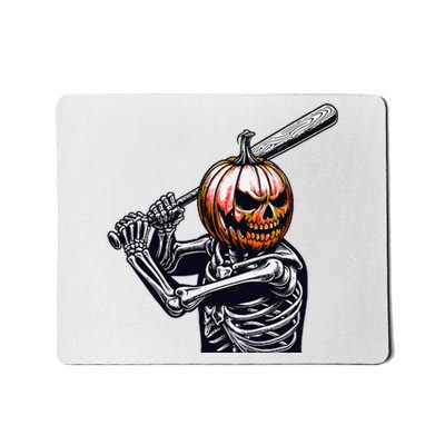 Pumpkin Skeleton Playing Baseball Player Halloween Mousepad