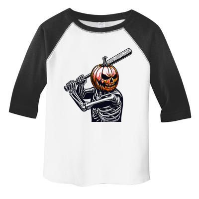 Pumpkin Skeleton Playing Baseball Player Halloween Toddler Fine Jersey T-Shirt