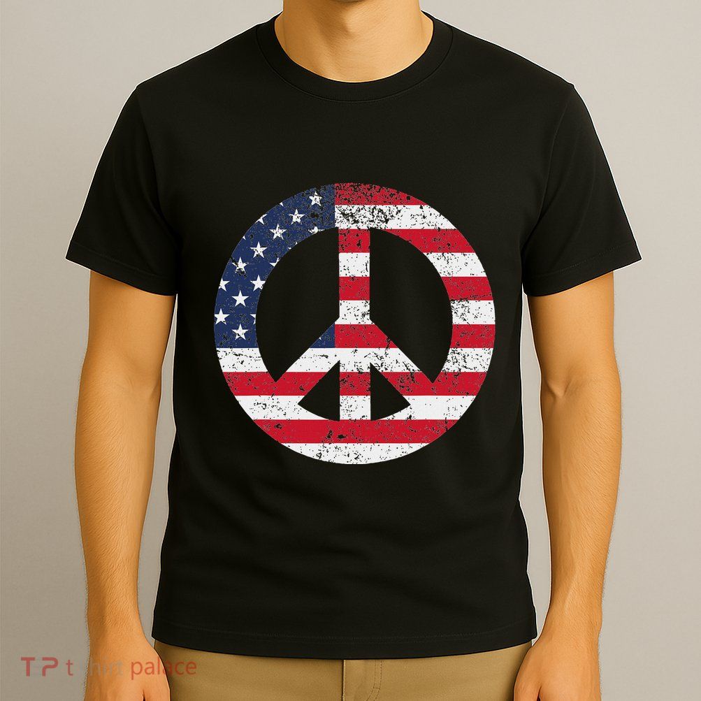 Peace Sign Patriotic Usa Flag Peace & Love T-Shirt