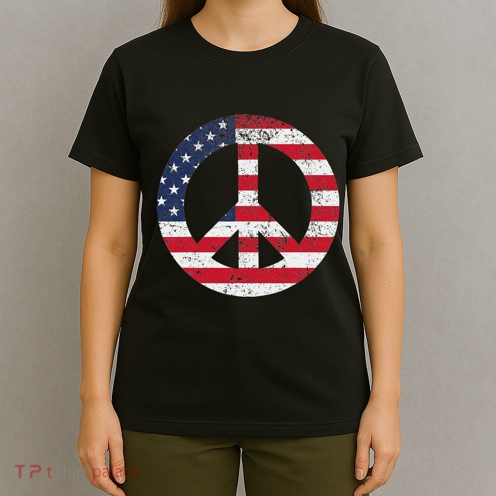 Peace Sign Patriotic Usa Flag Peace & Love T-Shirt