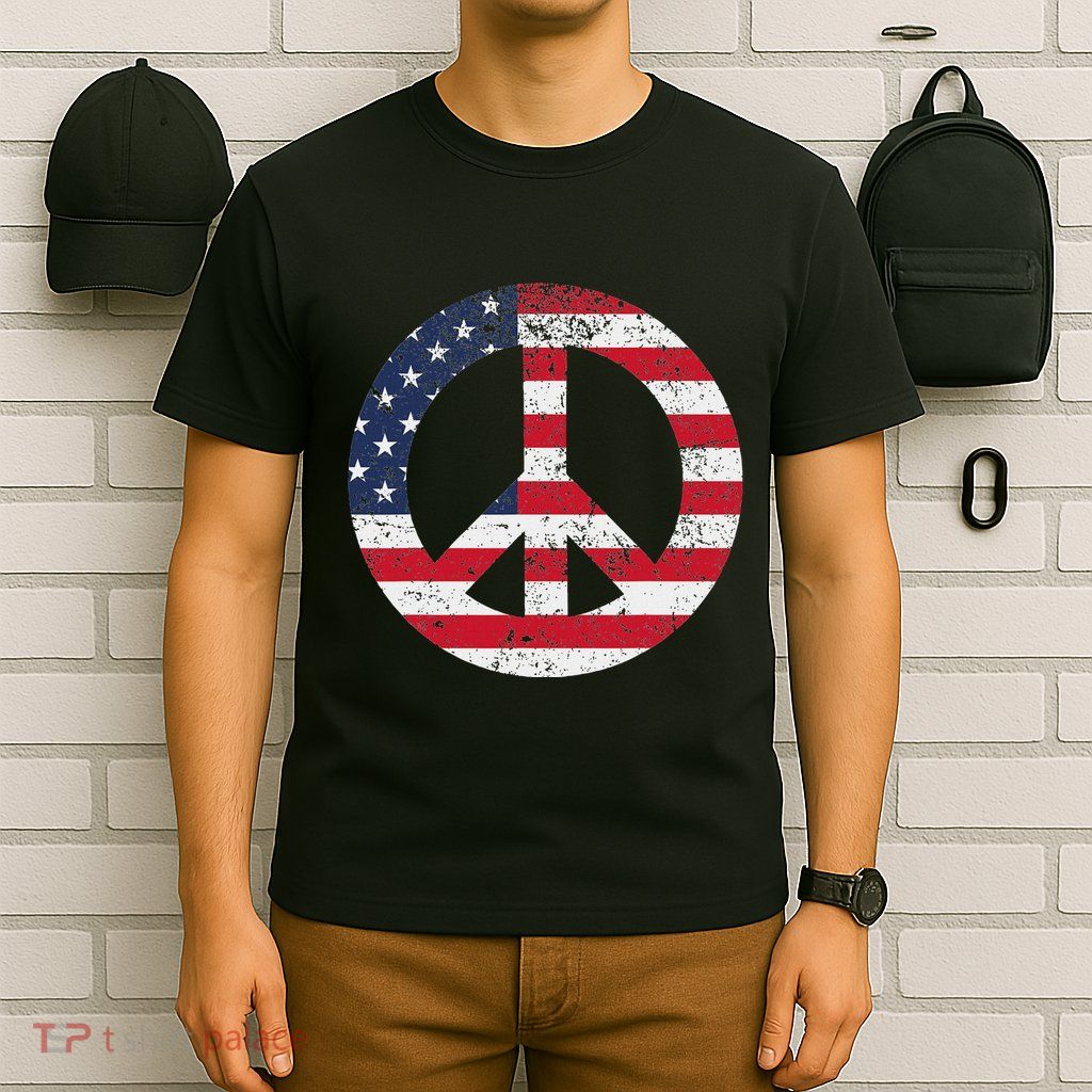 Peace Sign Patriotic Usa Flag Peace & Love T-Shirt