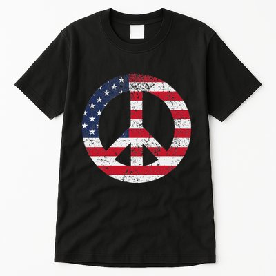 Peace Sign Patriotic Usa Flag Peace & Love Tall T-Shirt