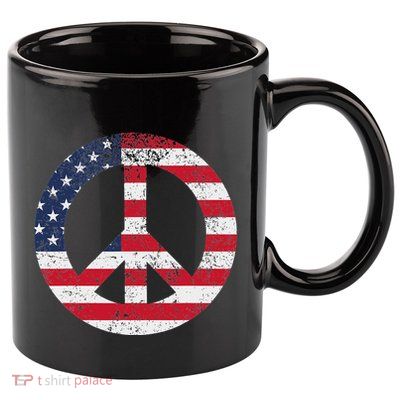 Peace Sign Patriotic Usa Flag Peace & Love 11oz C Handle Ceramic Mug