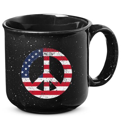 Peace Sign Patriotic Usa Flag Peace & Love 15oz Campfire Ceramic Mug