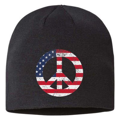 Peace Sign Patriotic Usa Flag Peace & Love Sustainable Beanie
