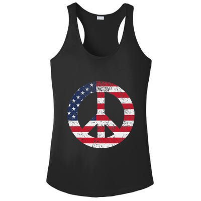 Peace Sign Patriotic Usa Flag Peace & Love Ladies PosiCharge Competitor Racerback Tank