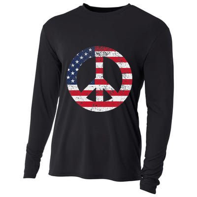 Peace Sign Patriotic Usa Flag Peace & Love Cooling Performance Long Sleeve Crew