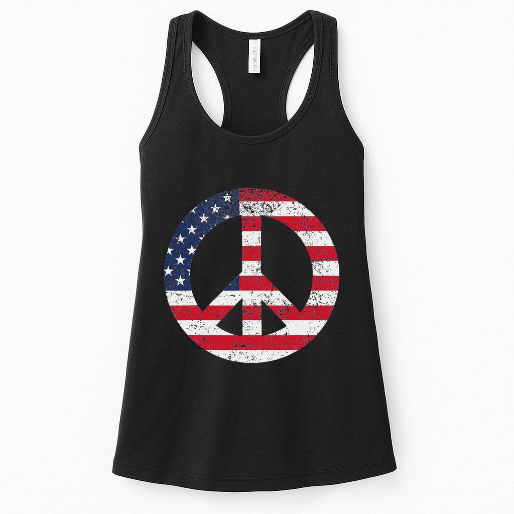 Peace Sign Patriotic Usa Flag Peace & Love Womens Tank Top