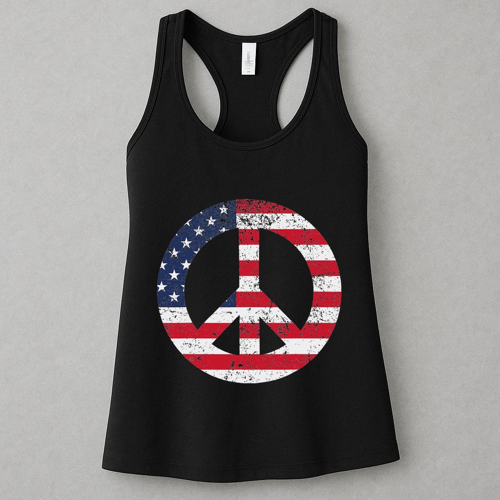 Peace Sign Patriotic Usa Flag Peace & Love Womens Tank Top
