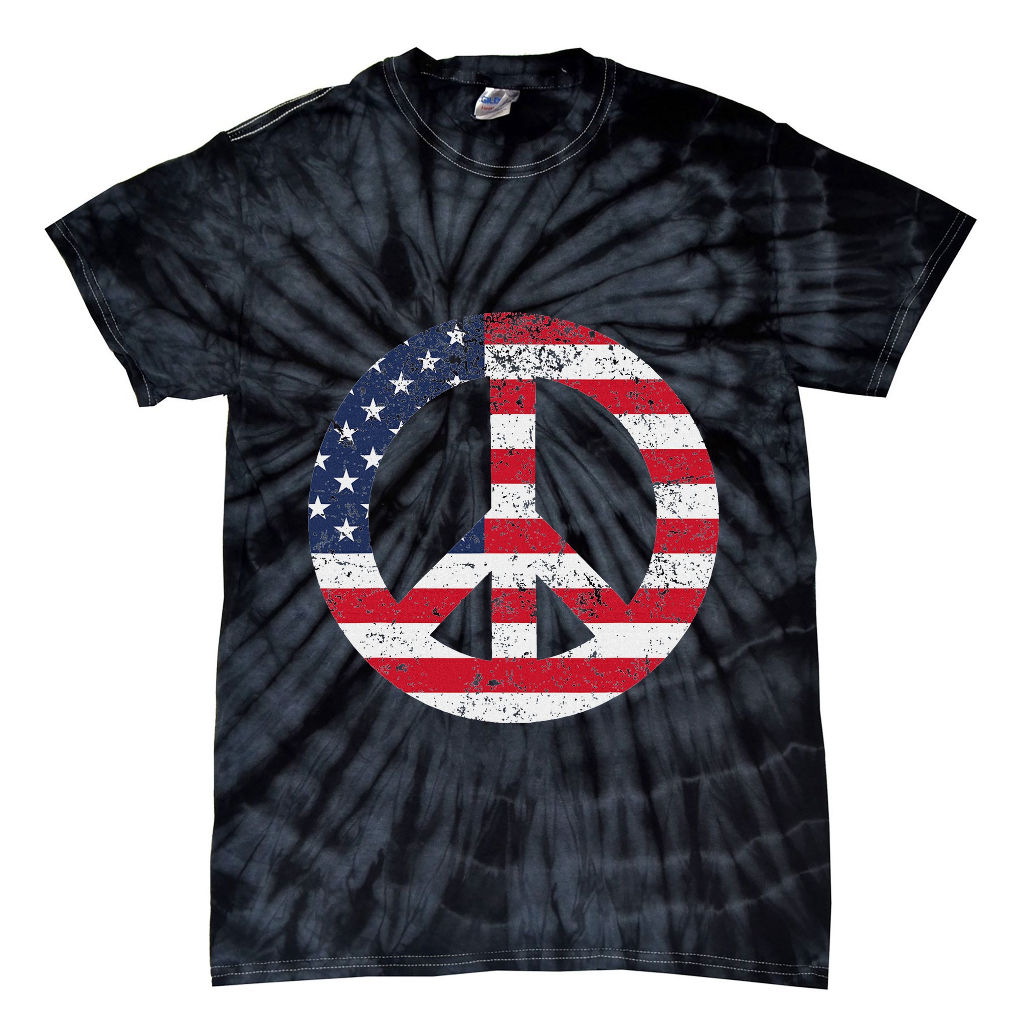 Peace Sign Patriotic Usa Flag Peace & Love Tie-Dye T-Shirt