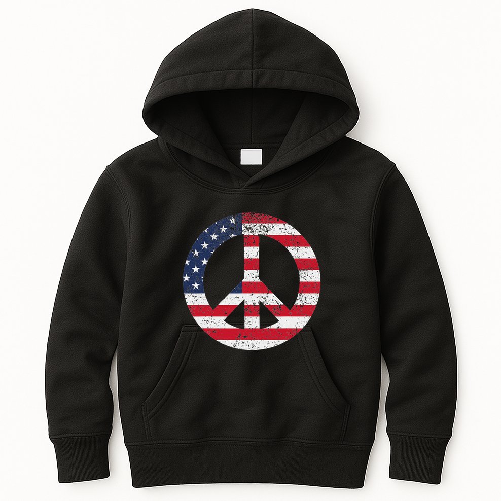 Peace Sign Patriotic Usa Flag Peace & Love Kids Hoodie
