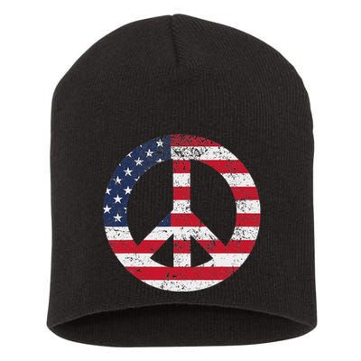 Peace Sign Patriotic Usa Flag Peace & Love Short Acrylic Beanie