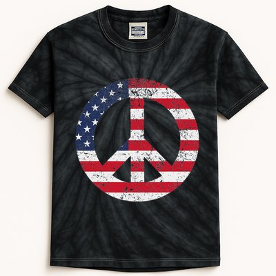 Peace Sign Patriotic Usa Flag Peace & Love Kids Tie-Dye T-Shirt