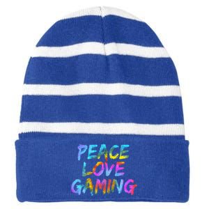 Peace Sign Peace Love Gaming Gaming Computer Game Gift Striped Beanie with Solid Band