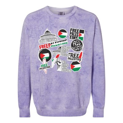 Palestine Solidarity Palestine Flag With Masjed Alaqsa Colorblast Crewneck Sweatshirt