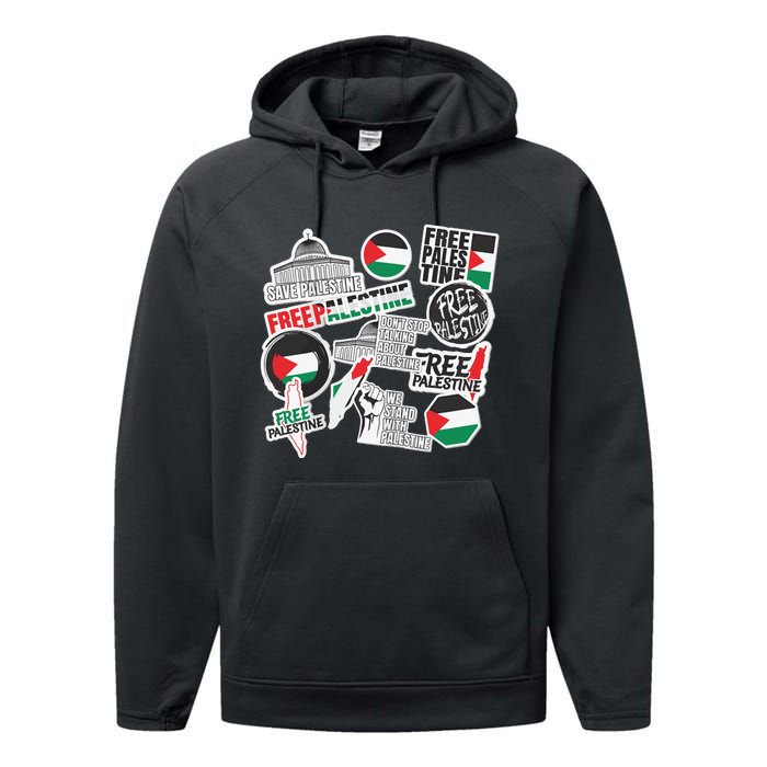 Palestine Solidarity Palestine Flag With Masjed Alaqsa Performance Fleece Hoodie