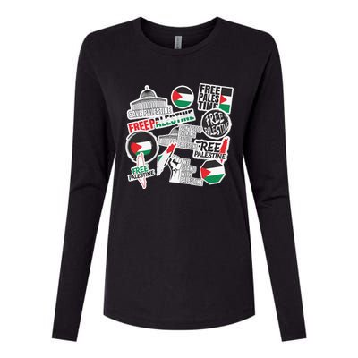 Palestine Solidarity Palestine Flag With Masjed Alaqsa Womens Cotton Relaxed Long Sleeve T-Shirt