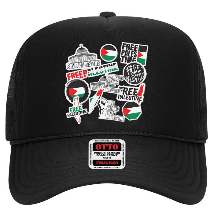 Palestine Solidarity Palestine Flag With Masjed Alaqsa High Crown Mesh Back Trucker Hat