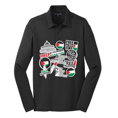 Palestine Solidarity Palestine Flag With Masjed Alaqsa Silk Touch Performance Long Sleeve Polo